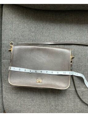 Designer Inspired Structured Leather Crossbody Bag in Gray with Gold Hardware